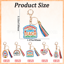 5Pcs 5 Colors Teachers' Day Wooden Keychains&nbsp;AJEW-SP0001-41A