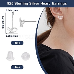 2 Pairs Hollow Heart Rhodium Plated 925 Sterling Silver Stud Earrings&nbsp;EJEW-BBC0001-33P