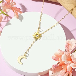 304 Stainless Steel Moon & Sun Lariat Necklace&nbsp;NJEW-JN04523