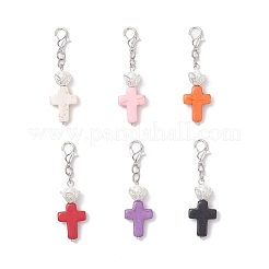 6Pcs Synthetic Turquoise Cross Pendants Decorations&nbsp;HJEW-JM04136