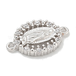 Rack Plating Brass Clear Cubic Zirconia Religion Oval Virgin Mary Connector Charms&nbsp;X-KK-L224-097P