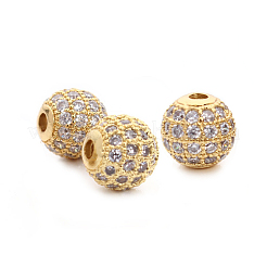 CZ Brass Micro Pave Grade AAA Clear Color Cubic Zirconia Round Beads&nbsp;KK-O065-6mm-05G-NR