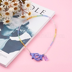 Rainbow Personalized Electroplate Glass Beaded Necklaces&nbsp;NJEW-JN03410-06