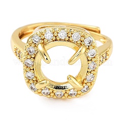Rack Plating Square Brass Micro Pave Cubic Zirconia Adjustable Ring Components&nbsp;KK-Q819-11G