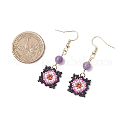 Handmade Glass Seed Beaded Window Lattice Pattern Dangle Earrings&nbsp;EJEW-MZ00560-05