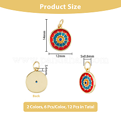 12Pcs 2 Colors Flat Round Brass Micro Pave Cubic Zirconia Charms&nbsp;KK-DC0002-80