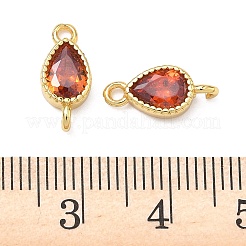 Brass Pave Cubic Zirconia Teardrop Connector Charms&nbsp;KK-P348-09G-06