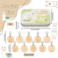 Wood Flat Round with Alpaca Pendant Locking Stitch Markers&nbsp;HJEW-NB00128