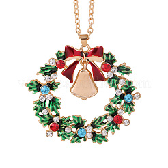 Christmas Wreath & Christmas Bell Alloy Colorful Rhinestone Pendant Necklaces&nbsp;WG06691-07