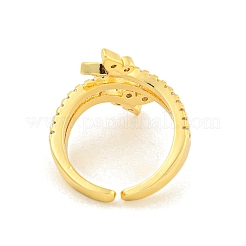 Butterfly Rack Plating Brass Micro Pave Cubic Zirconia Cuff Finger Rings&nbsp;RJEW-C103-01G