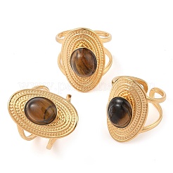 Oval Natural Tiger Eye Finger Rings&nbsp;RJEW-Z057-14G-01