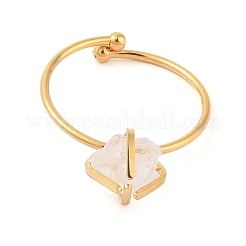 Nuggets Natural Quartz Crystal Charms Four Prong Finger Rings for Women&nbsp;RJEW-Z051-02G-01