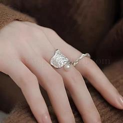2Pcs 925 Sterling Silver with Natural Freshwater Pearl Round Bead Adjustable Cuff Rings&nbsp;FS-WGC280C-03