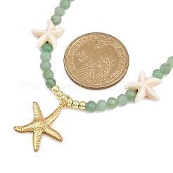 Synthetic Turquoise & Natural Green Aventurine Faceted Round Beaded Starfish 304 Stainless Steel Pendant Necklaces for Women&nbsp;NJEW-JN05458-03