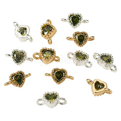 12Pcs 2 Colors Brass Pave Cubic Zirconia Heart Links Connector Charms&nbsp;KK-TA0003-48F
