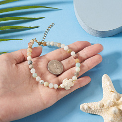Ocean Dyed Synthetic Turquoise Turtle & Natural Flower Amazonite Round Beaded Anklets&nbsp;AJEW-TA00063