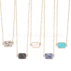 Natural Rose Quartz/Dalmatian Jasper/Tiger Eye/Sodalite/ Synthetic Turquoise Rectangle Pendant Necklaces&nbsp;NJEW-JN05159