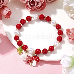 Natural Mashan Jade & Acrylic Pearl Stretch Bracelets&nbsp;BJEW-JB10084
