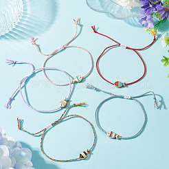 5Pcs 5 Colors Alloy Enamel Fish Charm Adjustable Bracelets&nbsp;BJEW-TA0001-31