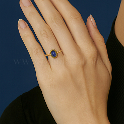 2Pcs 2 Colors Stainless Steel with Synthesis Gemstone Adjustable Cuff Rings&nbsp;RJEW-GO0001-27B