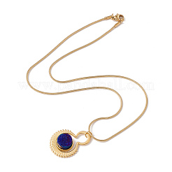 Natural Quartz Flat Round Pendant Necklace with 304 Stainless Steel Snake Chain&nbsp;NJEW-K244-02G
