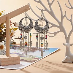 Alloy Moon Web with Feather Chandelier Earrings&nbsp;EJEW-JE05120