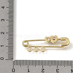 Heart Brass Micro Pave Clear Cubic Zirconia Safety Pin Brooch Findings&nbsp;KK-C262-24G