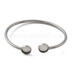 304 Stainless Steel Cuff Blank Bangle Bases with Round Tray&nbsp;STAS-Z088-03C-P