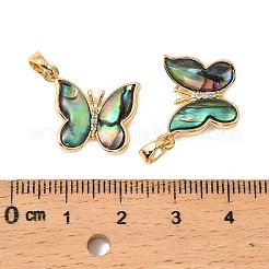 Brass & Paua Shell & Clear Cubic Zirconia Pendants&nbsp;KK-G538-02G