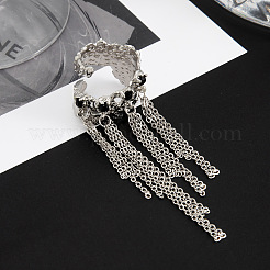 Alloy & Iron Cable Chain & Rhinestone Cuff Open Rings for Women&nbsp;WG73A24-01