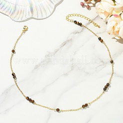 5MM Round Natural Mixed Stone Beads Brass Cable Chain Necklaces for Women&nbsp;NJEW-JN06378