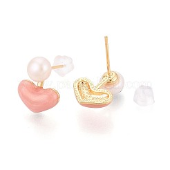 Heart Brass Natural Pearl Stud Earrings&nbsp;PEAR-N017-07A