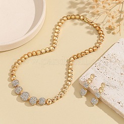Brass Crystal Rhinestone Flat Round Link Chain Necklaces & Stud Dangle Earrings Sets for Women&nbsp;FS-WG8EC1E-01
