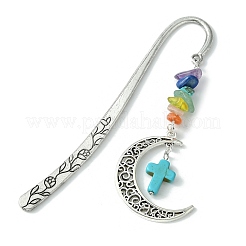 3Pcs 3 Style Crescent Moon Alloy Pendant Bookmark with Chakra Gemstone Chip & Cross&nbsp;AJEW-TA00010