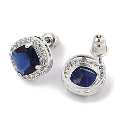 Brass Pave Cubic Zirconia Square Stud Earrings for Women&nbsp;EJEW-I304-21P-09