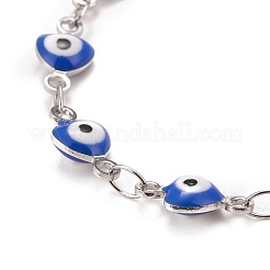 Enamel Heart with Evil Eye Link Chains Bracelet&nbsp;BJEW-P271-06P-02