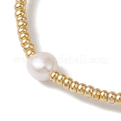 Oval Natural Cultured Freshwater Pearl & Glass seed Beaded Stretch Bracelets for Women&nbsp;BJEW-JB10536