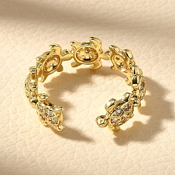 Brass Micro Pave Clear Cubic Zirconia Cuff Rings for Women&nbsp;RJEW-Q008-13G