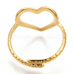 Ion Plating(IP) 304 Stainless Steel Heart Cuff Ring&nbsp;X-RJEW-N038-123LG