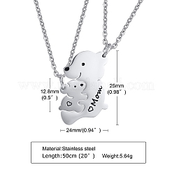 201 Stainless Steel Black Enamel Baby Bear Mother Bear Split Pendant Necklaces for Mother's Day&nbsp;WG98DEA-03