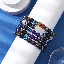 Round Gemstone Beaded Stretch Bracelets&nbsp;BJEW-JB11005