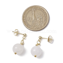 Natural White Jade Round Beads & 304 Stainless Steel Components Dangle Earrings for Women&nbsp;EJEW-JE06231-05