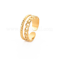 Ion Plating(IP) 304 Stainless Steel Curb Chain Shape Open Cuff Ring for Women&nbsp;RJEW-S405-220G