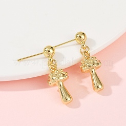 Mushroom Brass Dangle Stud Earrings&nbsp;EJEW-F895-12G