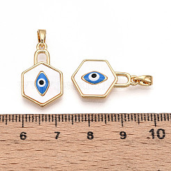 Brass Pave Natural Shell Hexagon Pendants&nbsp;KK-N258-06G