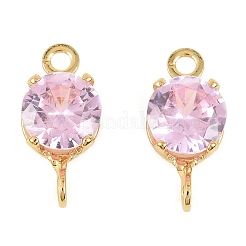 Brass Pave Cubic Zirconia Flat Round Connector Charms&nbsp;KK-P347-01G-02