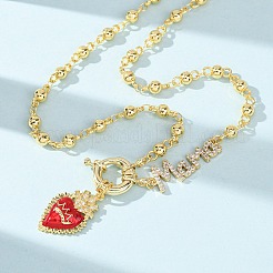 Mother's Day Brass Micro Pave Clear Cubic Zirconia Enamel Red Sacred Heart Mama Pendant Necklaces for Women&nbsp;NJEW-A071-12D-G