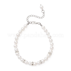 Round Shell Pearl & Brass Rhinestone Beaded Bracelet for Women&nbsp;BJEW-JB12871