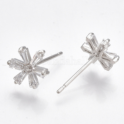 Brass Cubic Zirconia Stud Earrings&nbsp;KK-S348-364P-1