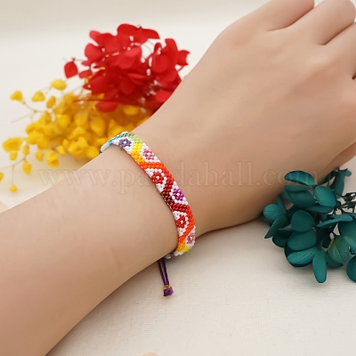 Friendship Flower Loom Pattern Seed Beads Bracelets for Women, Adjustable  Nylon Cord Braided Bead Bracelets, Colorful, 11 inch(28cm)